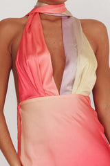Italia Azure Halterneck Maxi Dress Tangerine