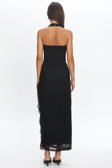 Lorely Halterneck Mesh Maxi Dress Black