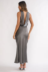 Damsel Reverse Halter Maxi Dress Satin Charcoal