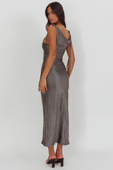 Glory Day Tied Shoulder Cowl Maxi Dress Charcoal