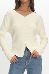 Louiz Button Front Ribbed Knit Cardigan Cream