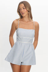 Helsinki Lace Trimmed Romper Stripe Blue