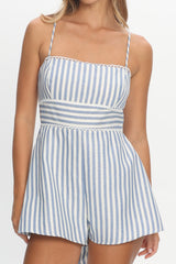 Helsinki Lace Trimmed Romper Stripe Blue