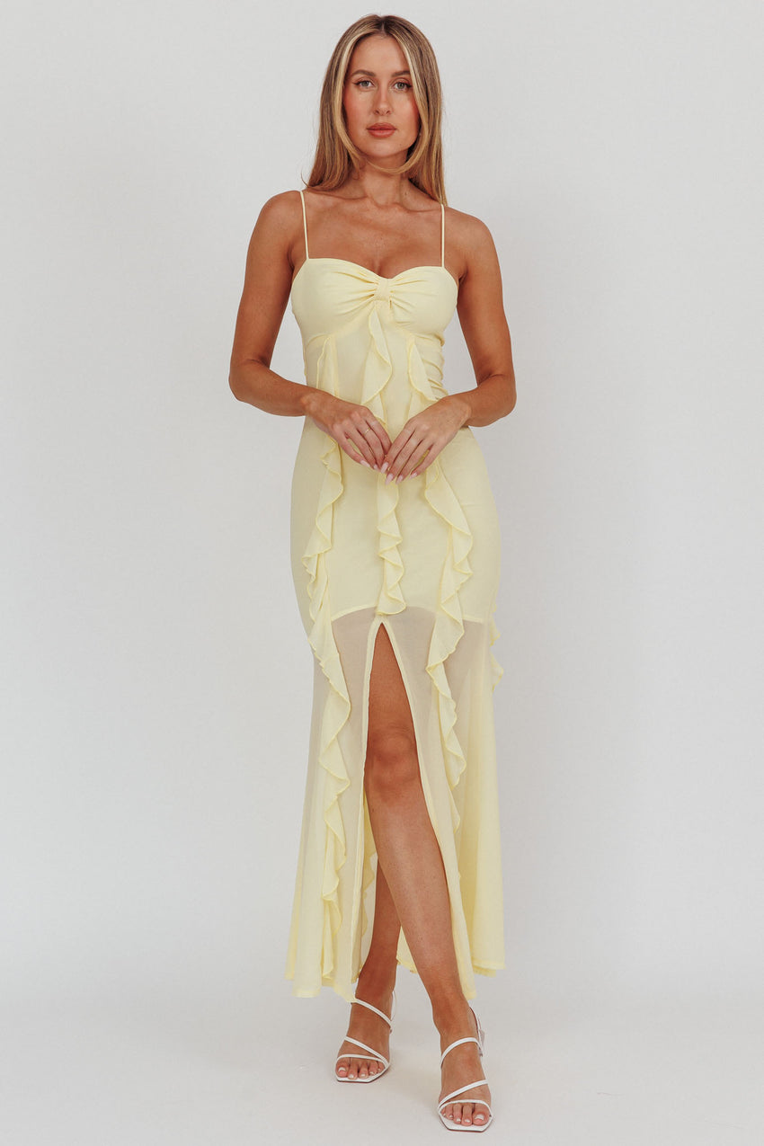 Frannie Vertical Ruffle Maxi Dress Lemon