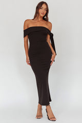 Aurora Sky Off-Shoulder Tie Maxi Dress Black