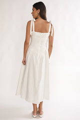 Morgana Tied Shoulder Applique Midi Dress Off White