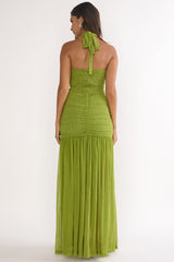 Galinda Ruched Bodice Halterneck Maxi Dress Olive