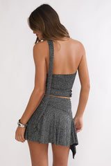 Vespera Asymmetric Hem Mini Skirt Silver Black