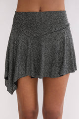 Vespera Asymmetric Hem Mini Skirt Silver Black