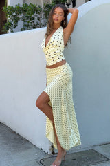 Melody Flounce Midi Skirt - Lemon/Choc Polka