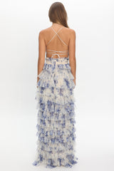 Cambridge Layered Frill Maxi Dress Blue