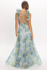 Lys Lace-Up Back Maxi Dress Print Blue