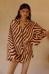 MONTIE TIE FRONT SLEEVED SHIRT - MONTIE CHOC