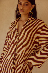 Montie Tie Front Sleeved Shirt - Montie Choc