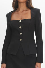 Fellie Button Front Top Black