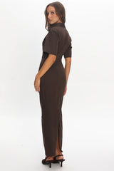 City Girl Collared Maxi Dress Chocolate