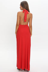 Felisha Cowl Halterneck Maxi Dress Red