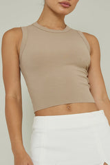 Mayra Crew Neck Crop Top Tan