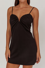 Keiosha Pleated Sweetheart Neckline Mini Dress Black