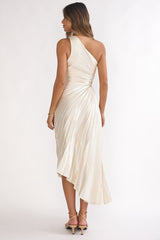 Brooklynn One-Shoulder Accordion Pleat Dress Champagne
