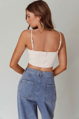Jovi Feather-Trim Crop Top Nude