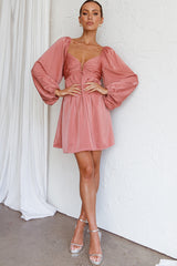 Tansy Long Sleeve Babydoll Dress Rose