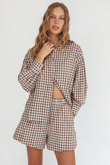 Weekends Away Elastic Waist Shorts Brown Check