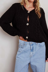 Prime Time Cable Knit Cardigan Black