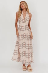 Saint Malo Halterneck Maxi Dress Floral Beige