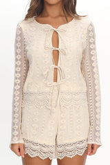 Perrine Lace Tie Front Top Oat