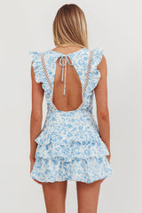 Weekend Muse Sleeveless Layered Frill Romper Floral Blue