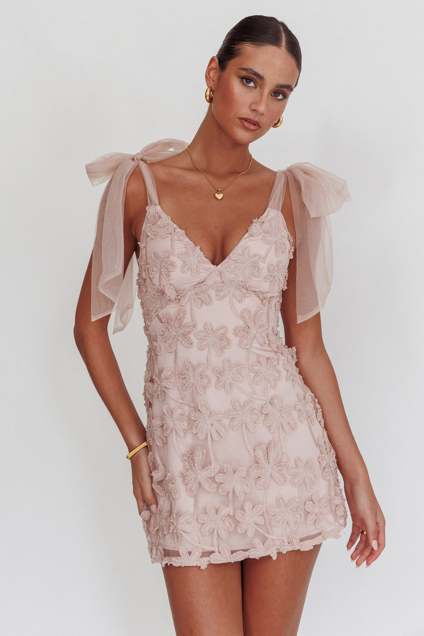 Mykonos Morning Tied Shoulder Embellished Mini Dress Blush
