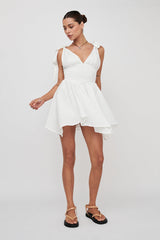 Lido Tied Shoulder Shirred Romper White