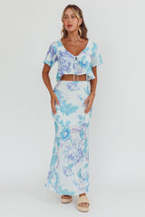 La Vie Floral Maxi Skirt Floral Blue