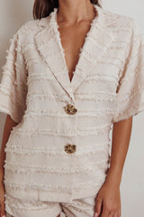 Reed Raw Edge Trim Collared Top Cream