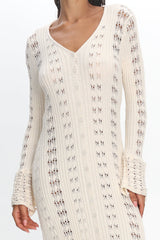 Portside Long Sleeve Knit Maxi Dress Cream